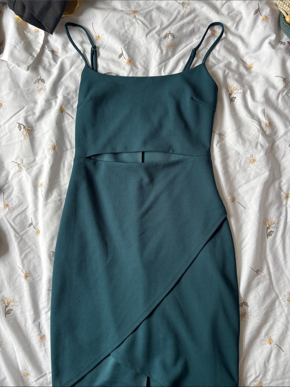 Lulu's Deep Teal Spaghetti-Strap Wrap Midi Dress